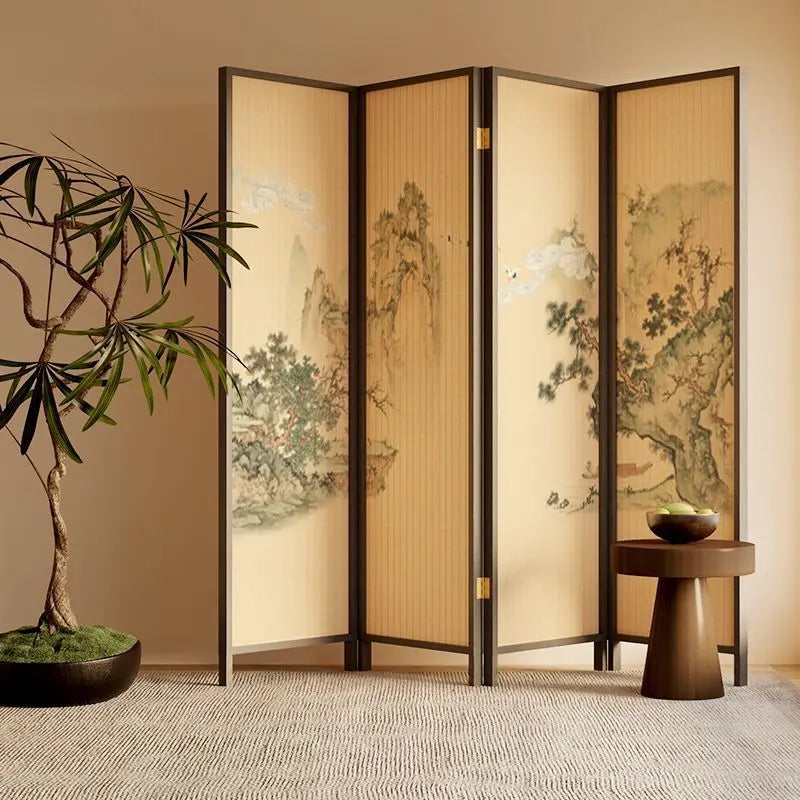 New Chinese Zen Room Divider Screen – Wabi‑Sabi Partition with Song‑Dynasty Aesthetic