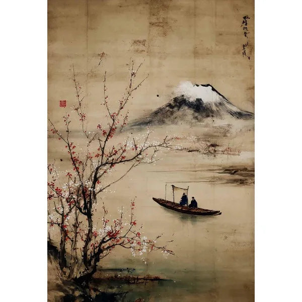 Japanese Traditional Asian Landscape Poster Retro Ukiyo-e Zen Ink Mountain Scenery Canvas Painting Wall Art for Room Home Decor