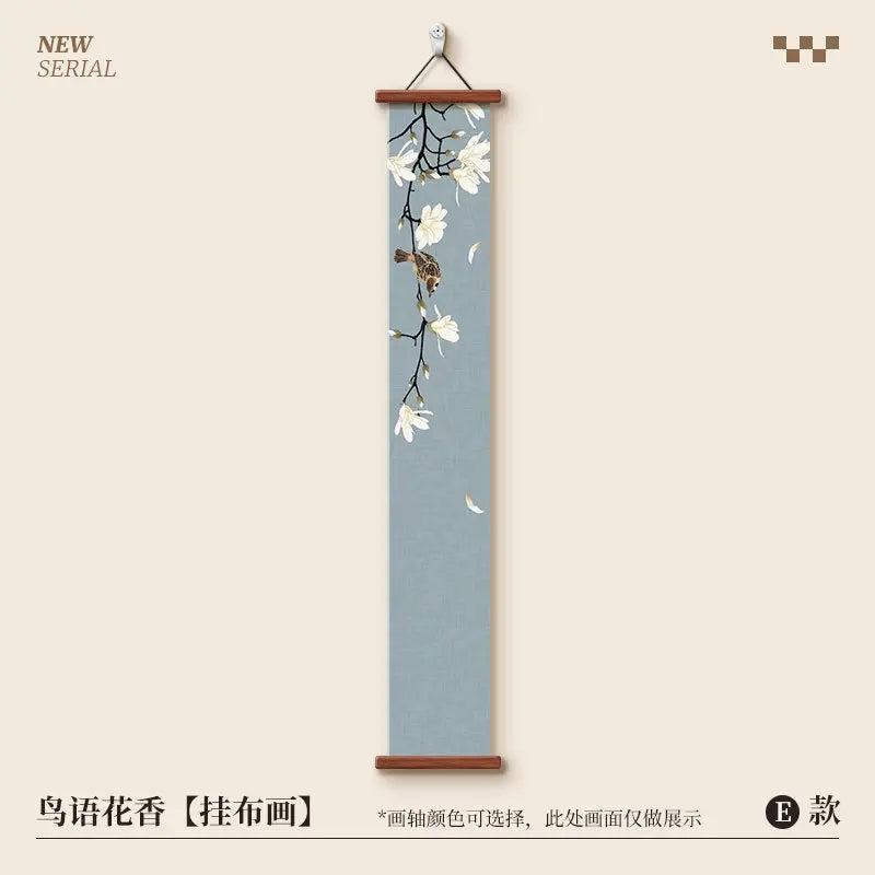 Chinese Style Wall Art, Magnolia Flower Bird Vertical Scroll Painting for Entryway Hallway – Narrow Long Posteration