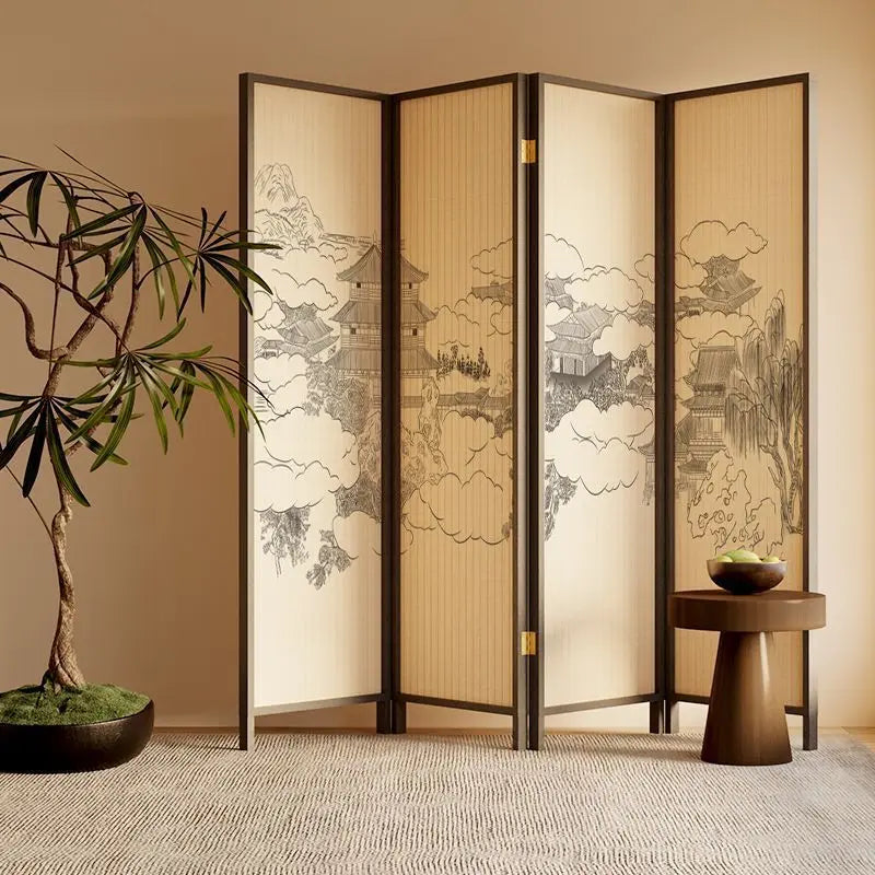 New Chinese Zen Room Divider Screen – Wabi‑Sabi Partition with Song‑Dynasty Aesthetic