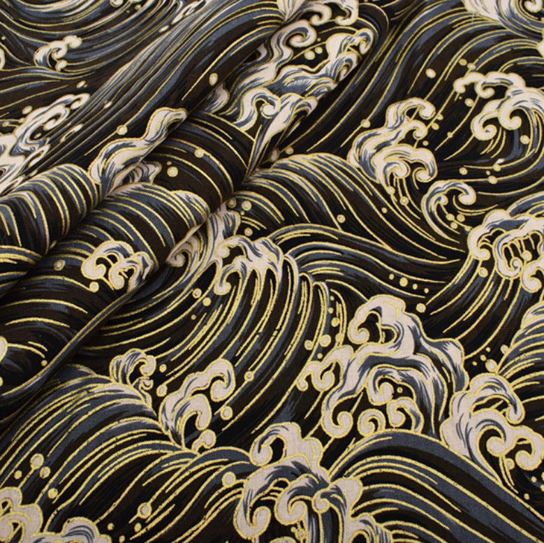 Japanese Floral Cotton Fabric with Wind Stamping