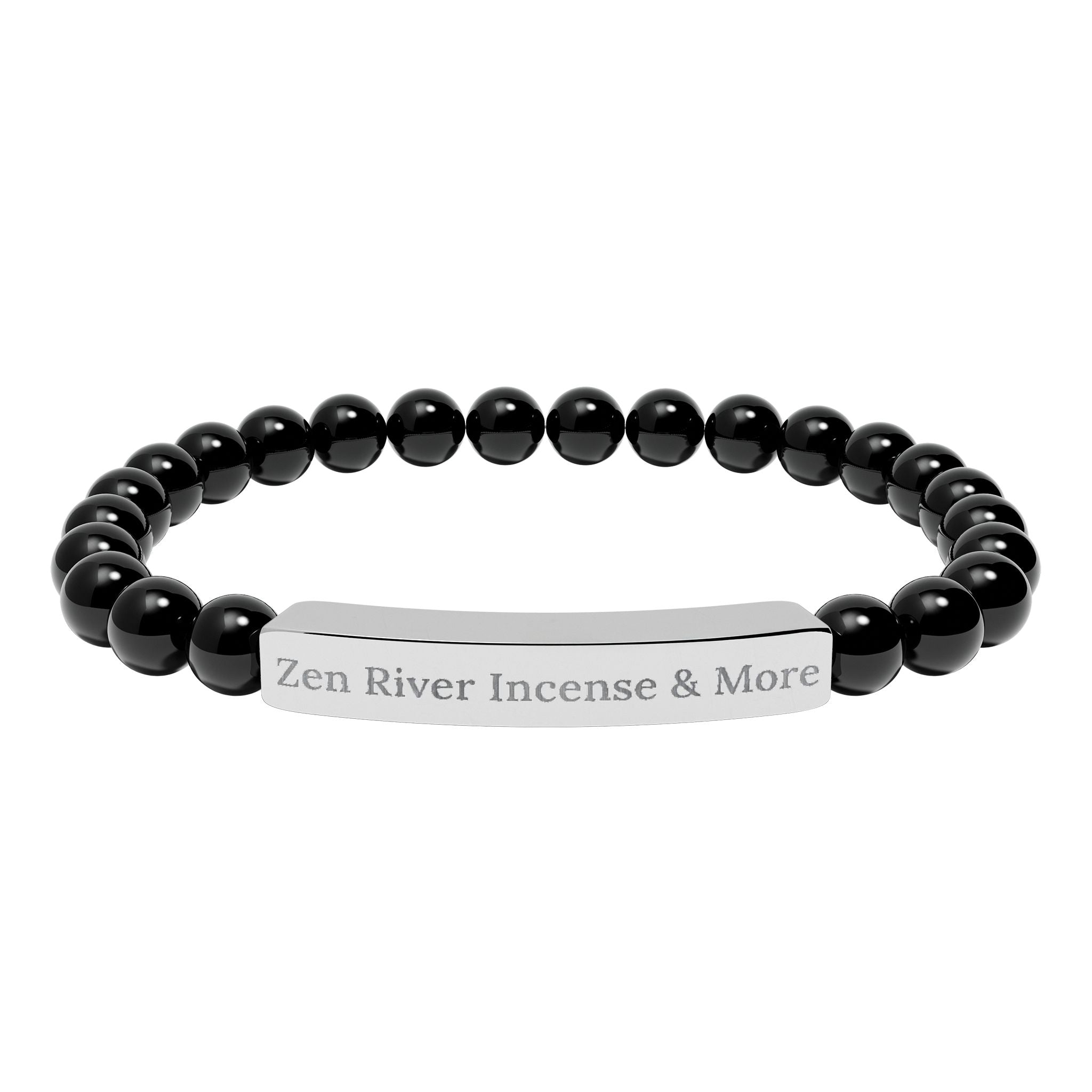 Natural Stone Bead Bracelet w/ Engraved Bar — ZRI Store Name (or customize it!)