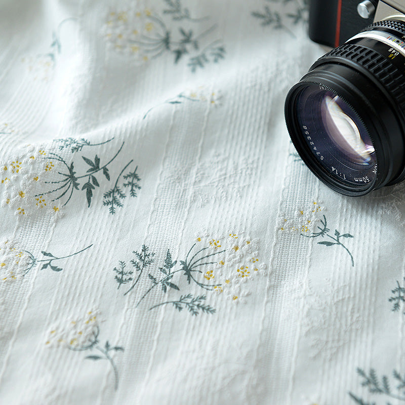 Small Floral Jacquard Embroidered Cotton Fabric