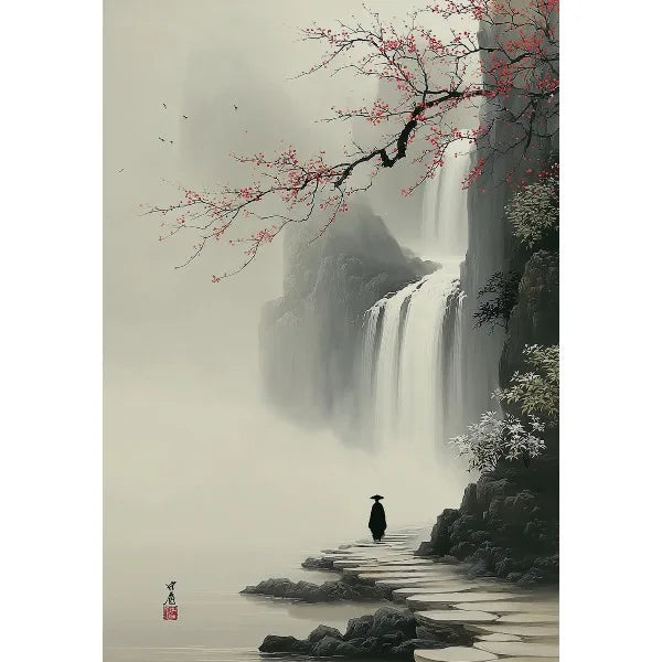 Japanese Traditional Asian Landscape Poster Retro Ukiyo-e Zen Ink Mountain Scenery Canvas Painting Wall Art for Room Home Decor