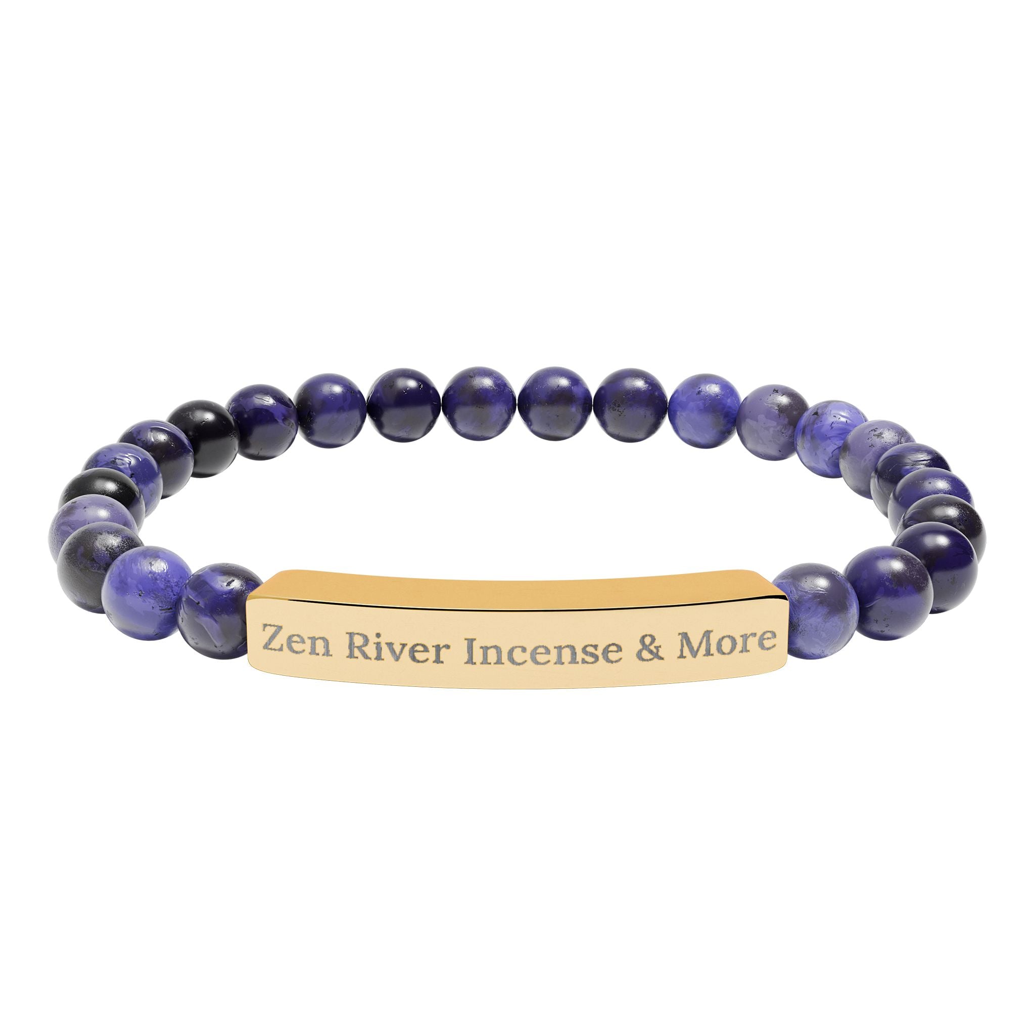 Natural Stone Bead Bracelet w/ Engraved Bar — ZRI Store Name (or customize it!)