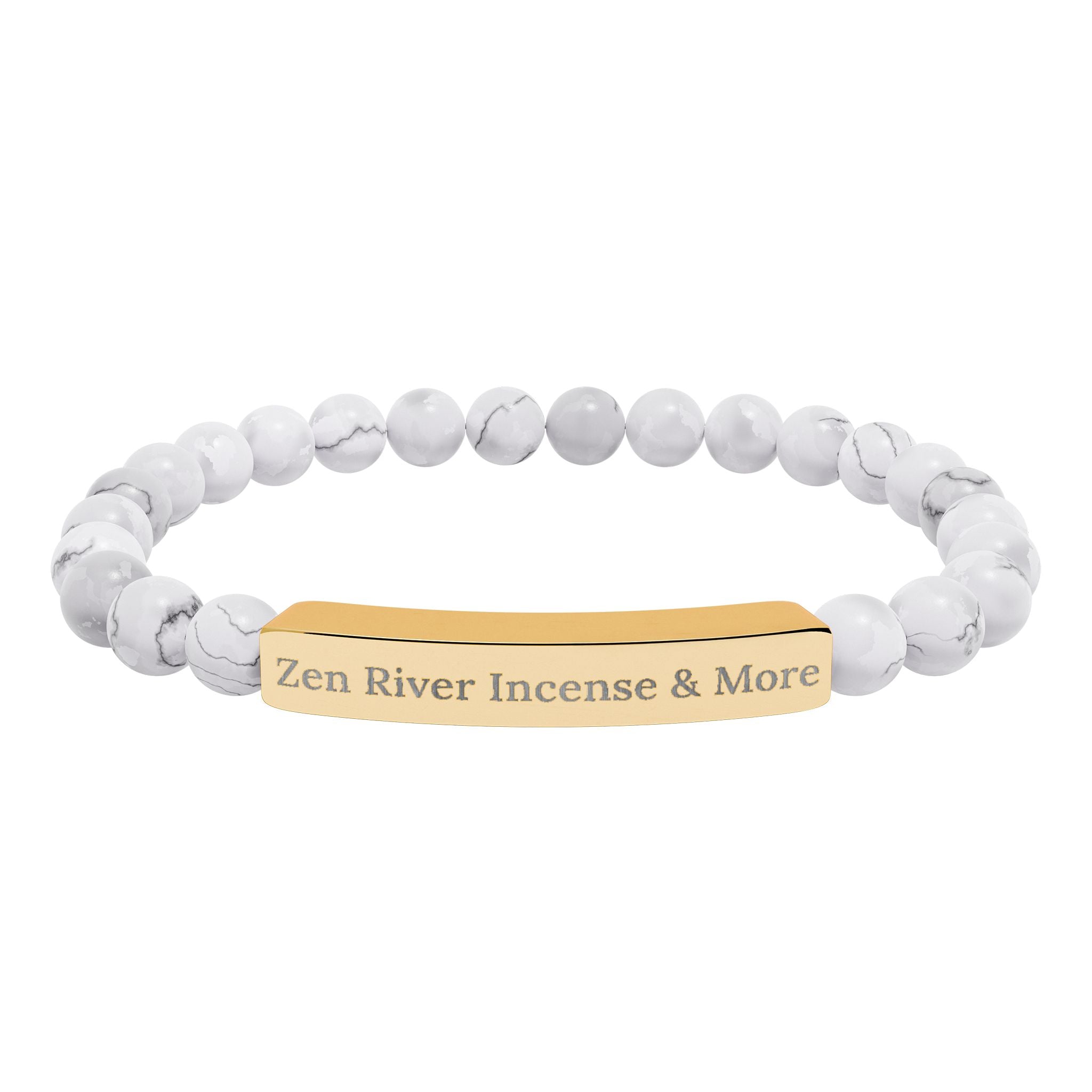 Natural Stone Bead Bracelet w/ Engraved Bar — ZRI Store Name (or customize it!)