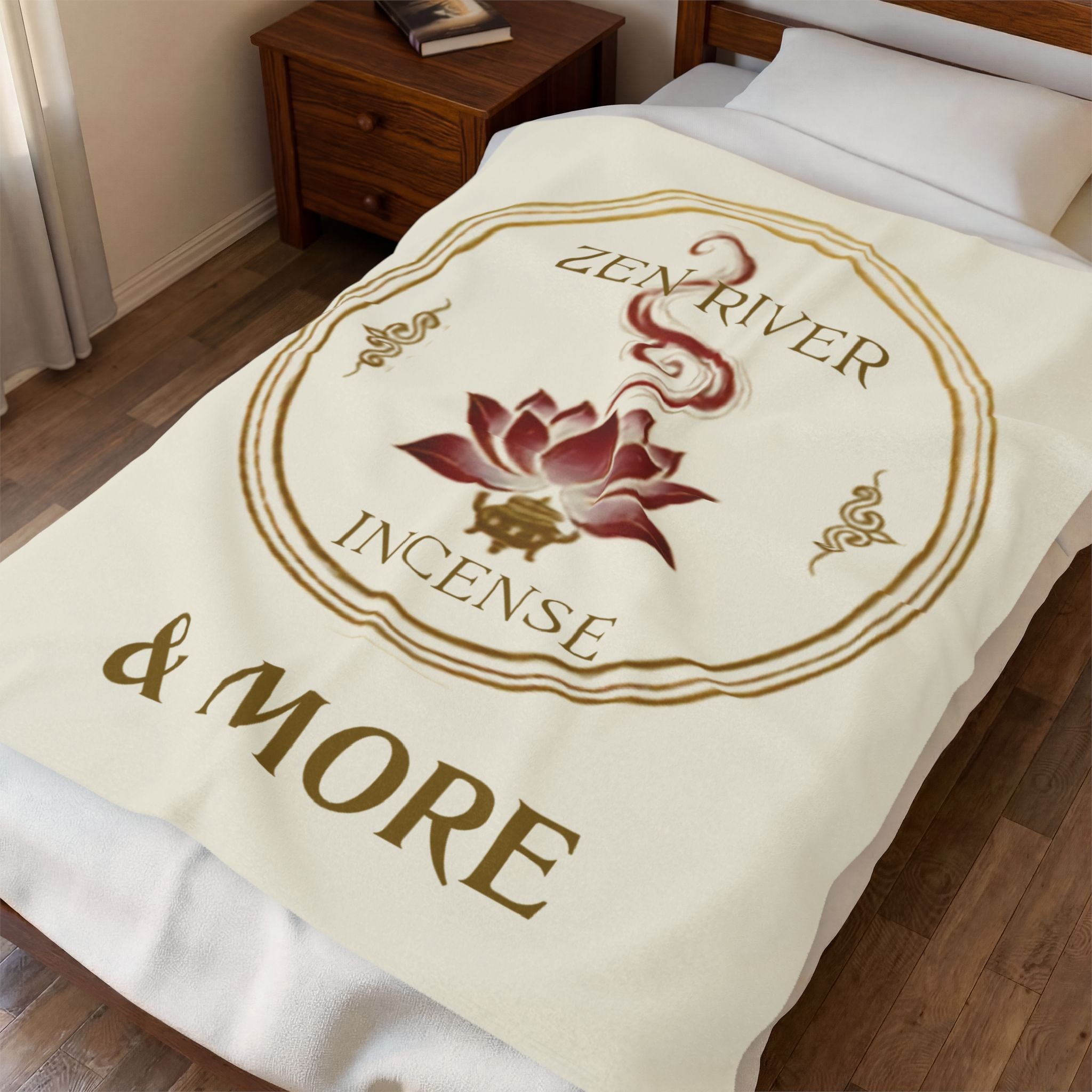 Velveteen Plush Blanket — 'Zen River Incense & More' Lotus Meditation Throw