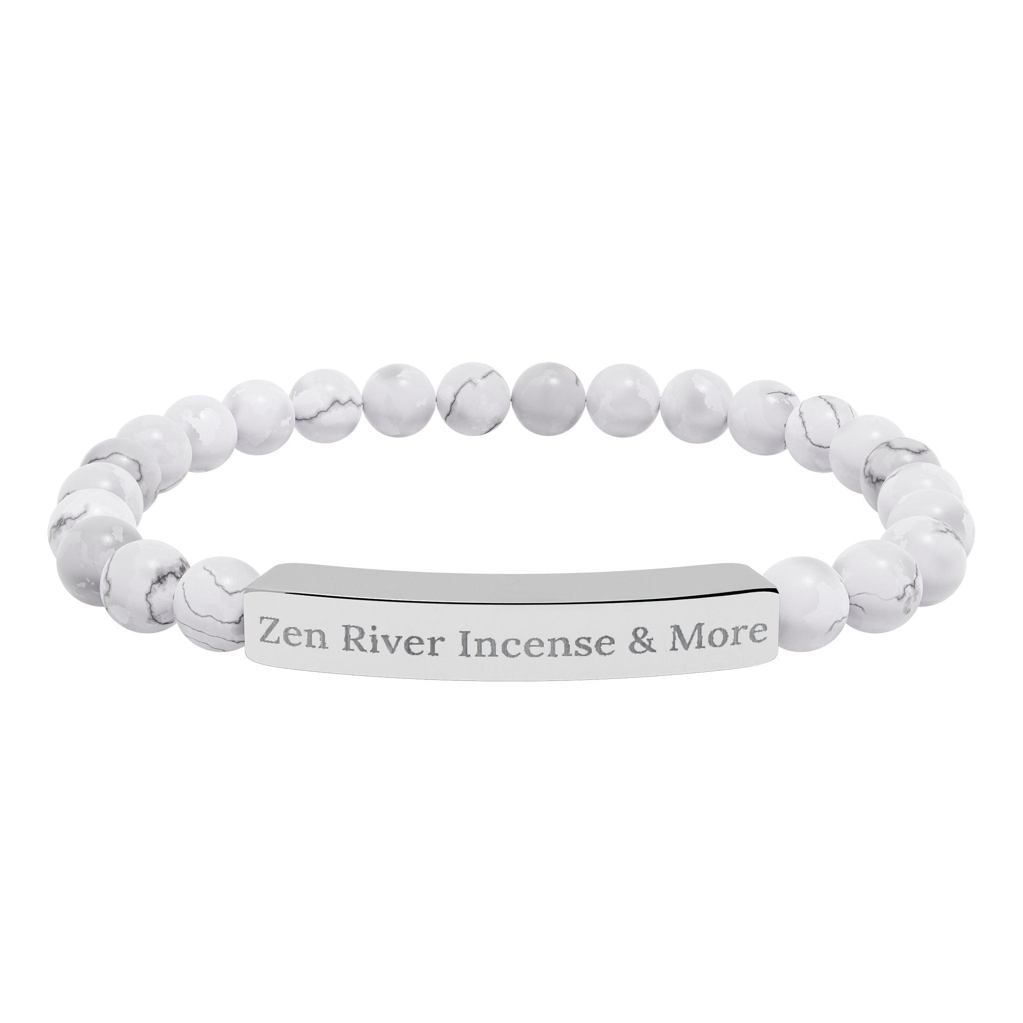 Natural Stone Bead Bracelet w/ Engraved Bar — ZRI Store Name (or customize it!)