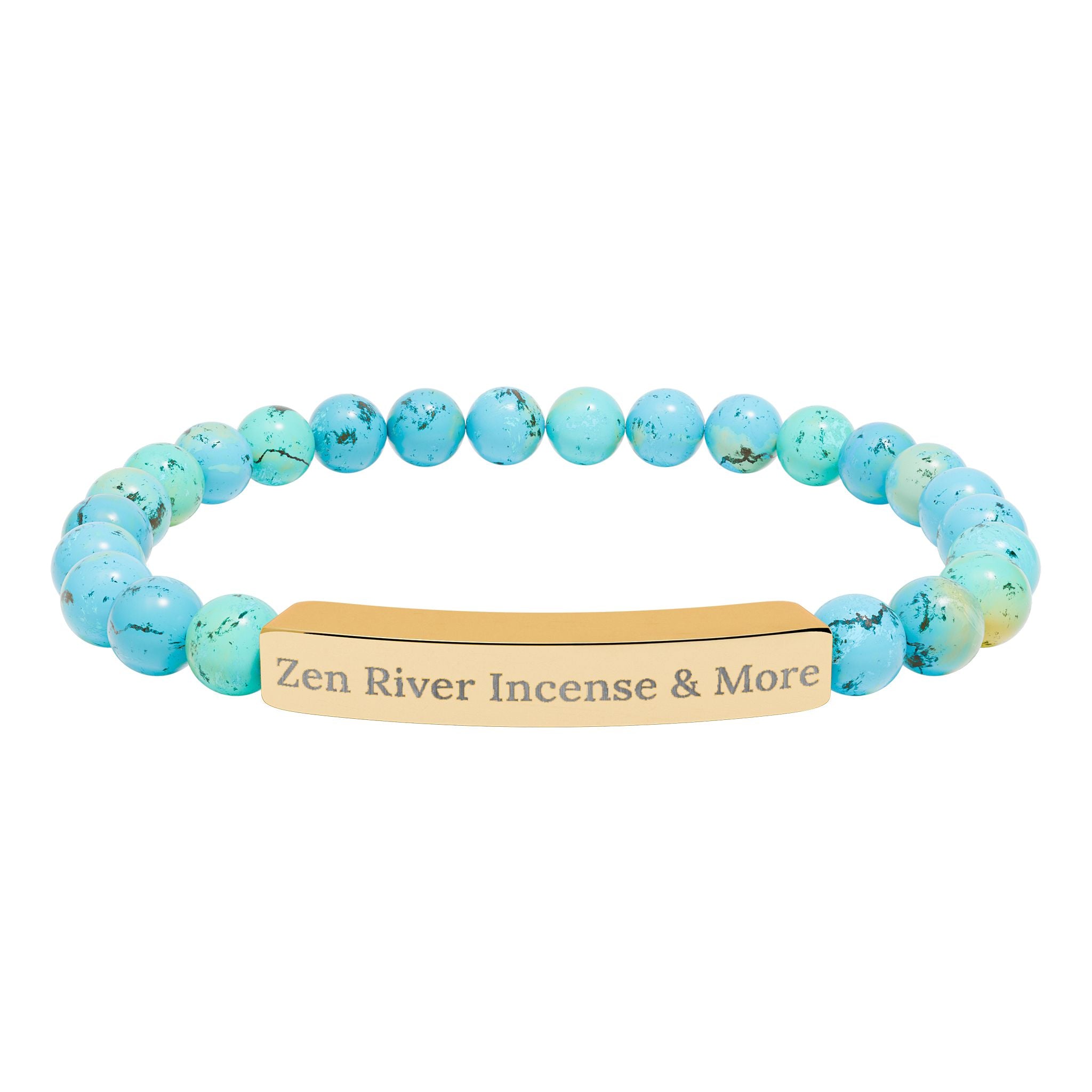 Natural Stone Bead Bracelet w/ Engraved Bar — ZRI Store Name (or customize it!)