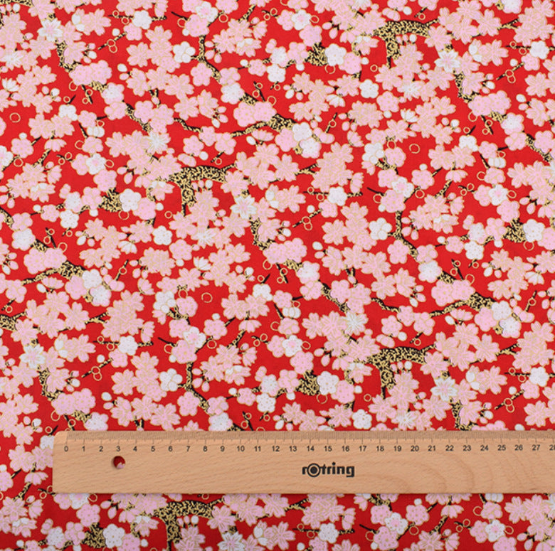 Japanese Floral Cotton Fabric with Wind Stamping