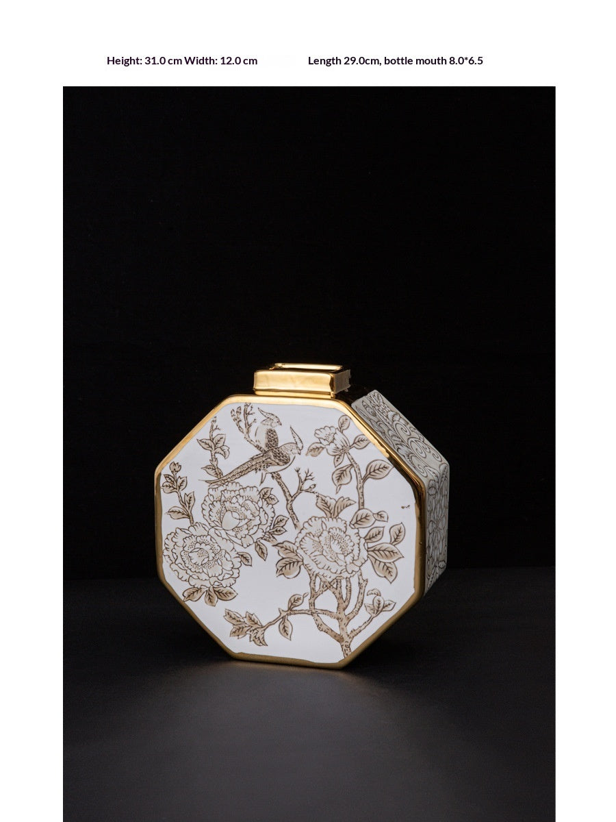 Modern Chinese Gilded White Porcelain Tabletop Vase
