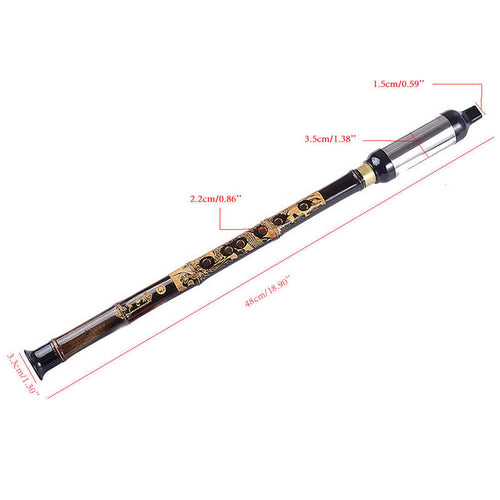 Black Bamboo Bawu Flute, Key of G, Dragon Carving