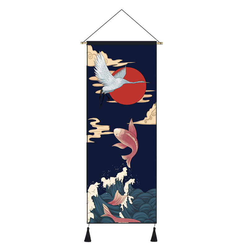 Japanese Style Scroll Painting of Crane, Landscape, or Lady