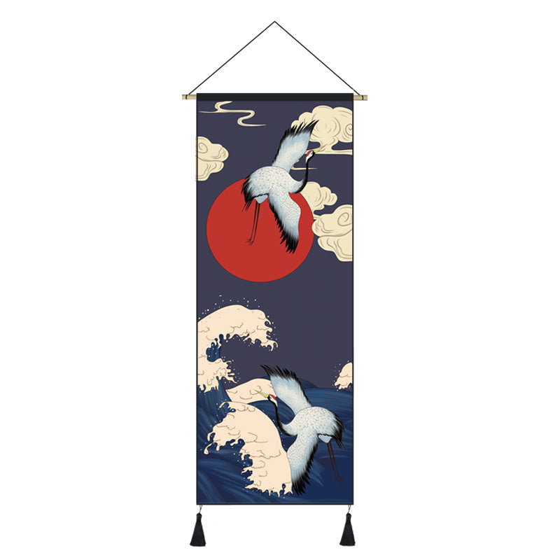 Japanese Style Scroll Painting of Crane, Landscape, or Lady