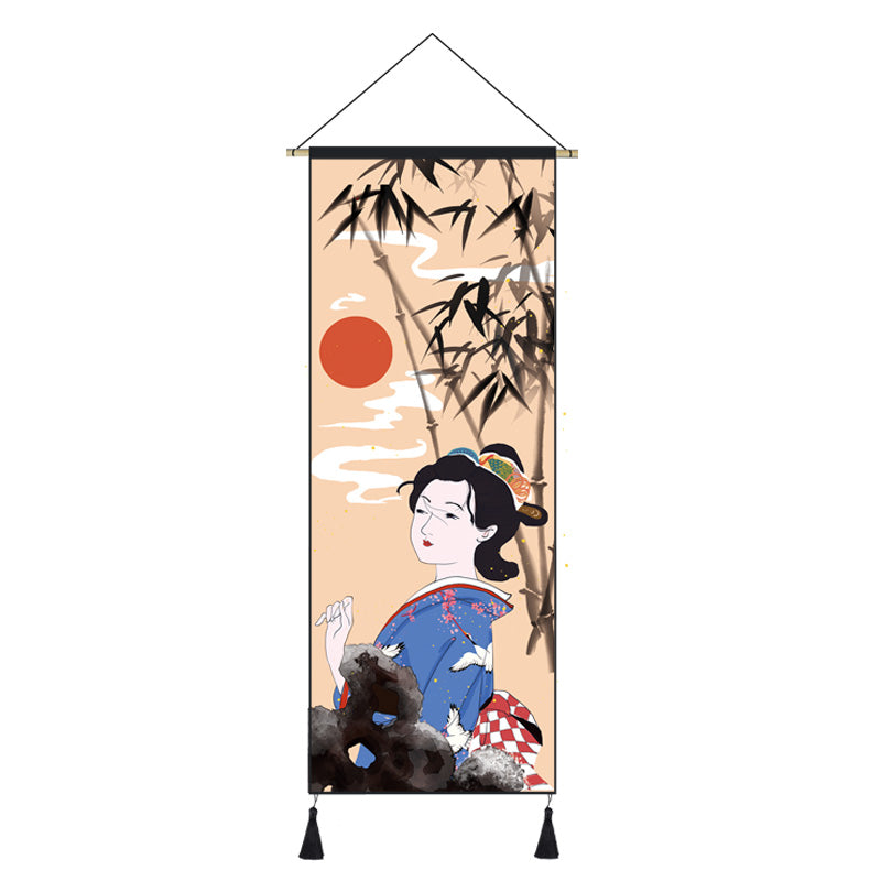 Japanese Style Scroll Painting of Crane, Landscape, or Lady