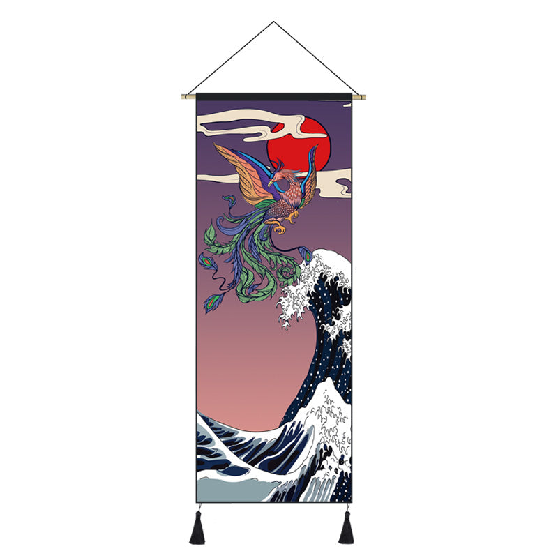 Japanese Style Scroll Painting of Crane, Landscape, or Lady