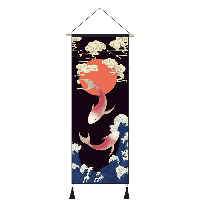 Japanese Style Scroll Painting of Crane, Landscape, or Lady