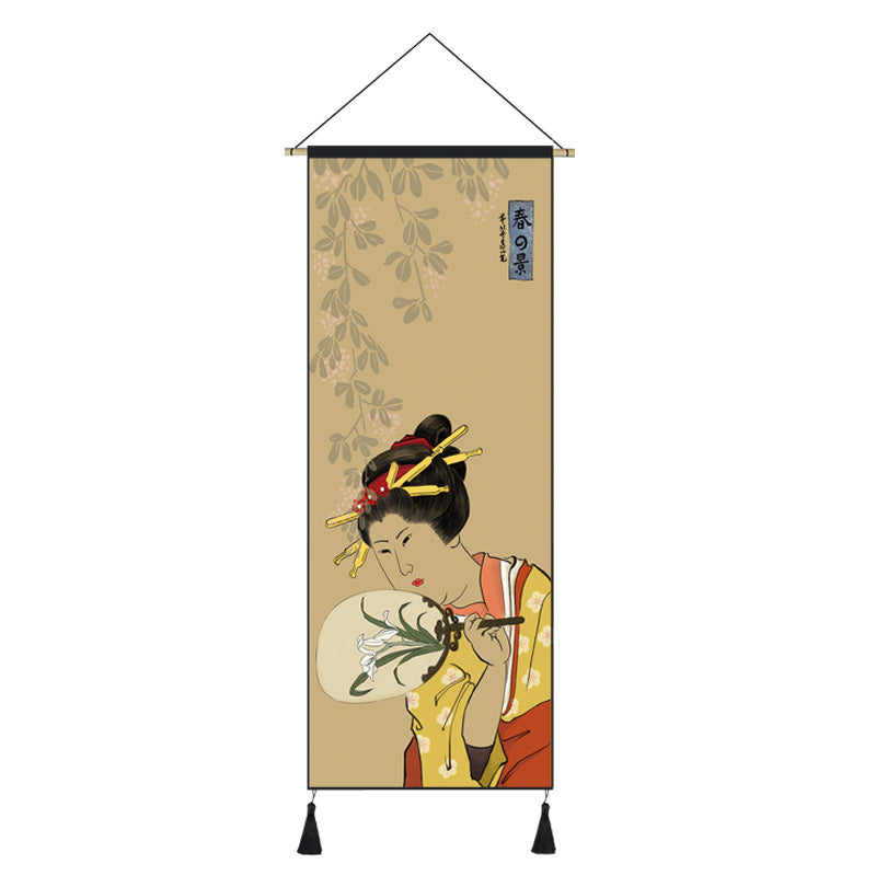 Japanese Style Scroll Painting of Crane, Landscape, or Lady