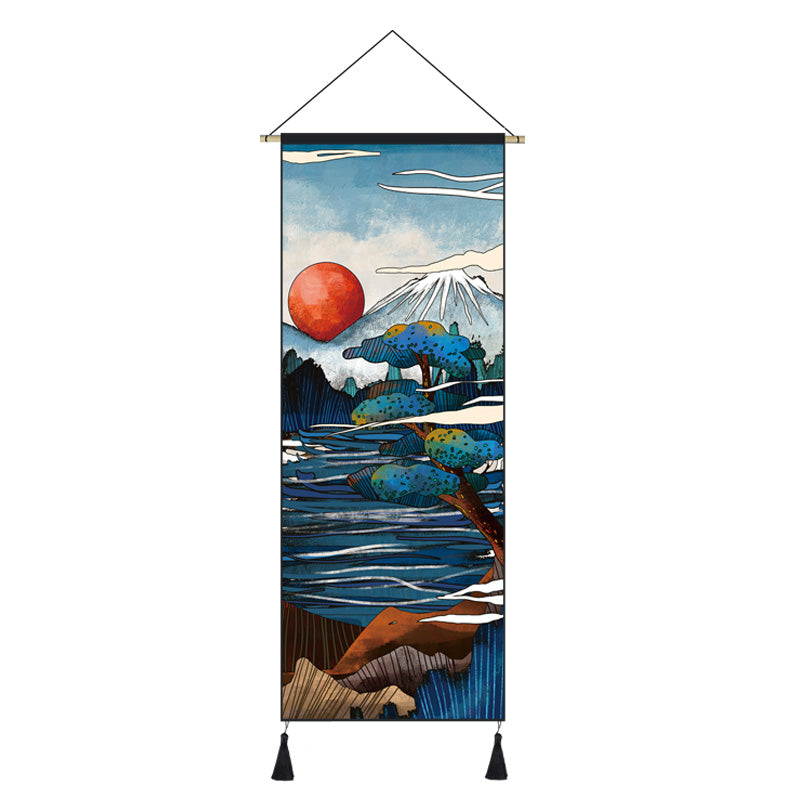 Japanese Style Scroll Painting of Crane, Landscape, or Lady