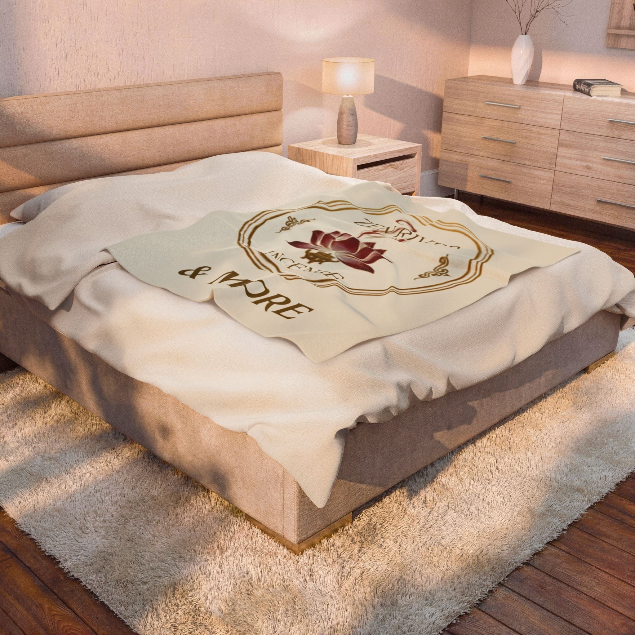 Velveteen Plush Blanket — 'Zen River Incense & More' Lotus Meditation Throw