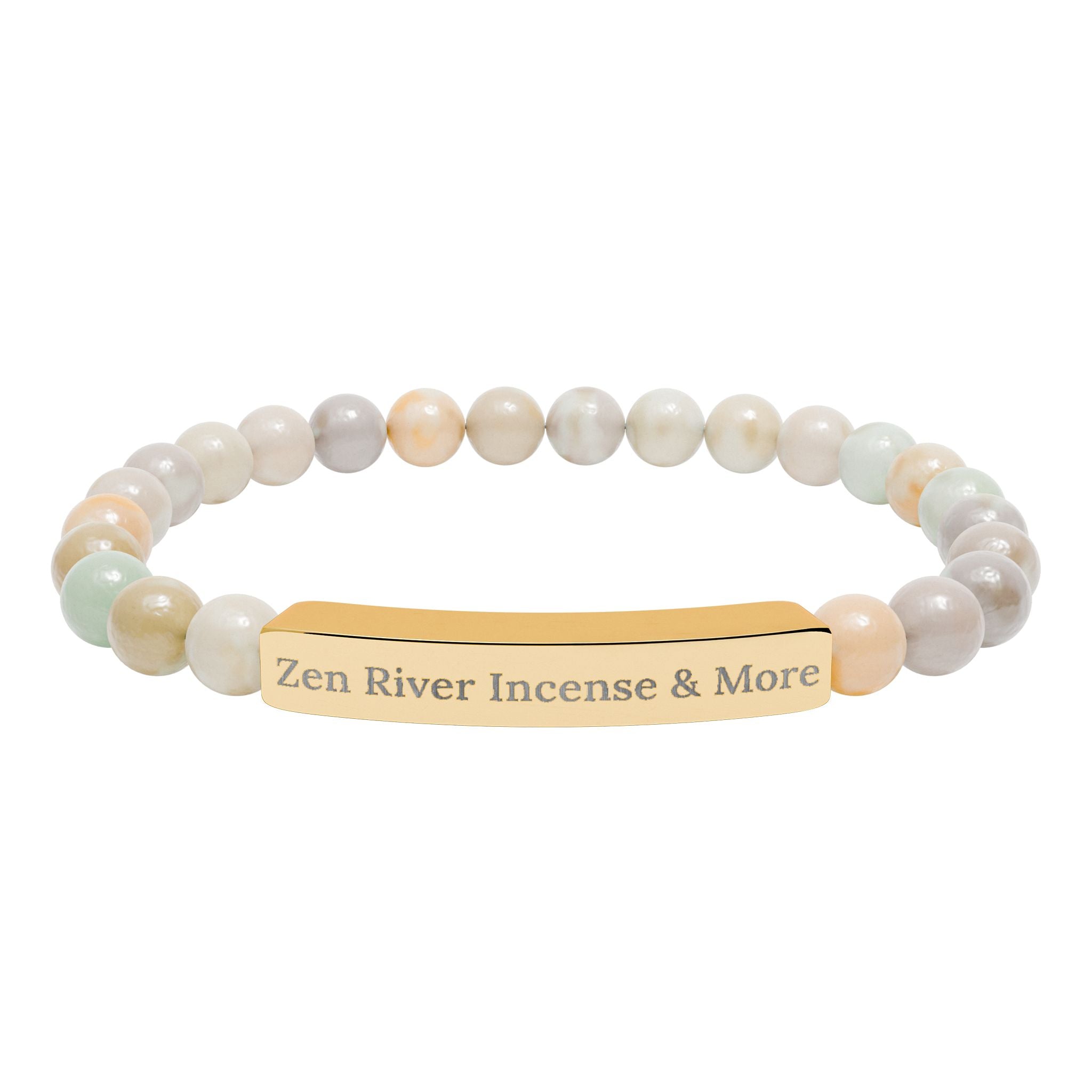 Natural Stone Bead Bracelet w/ Engraved Bar — ZRI Store Name (or customize it!)