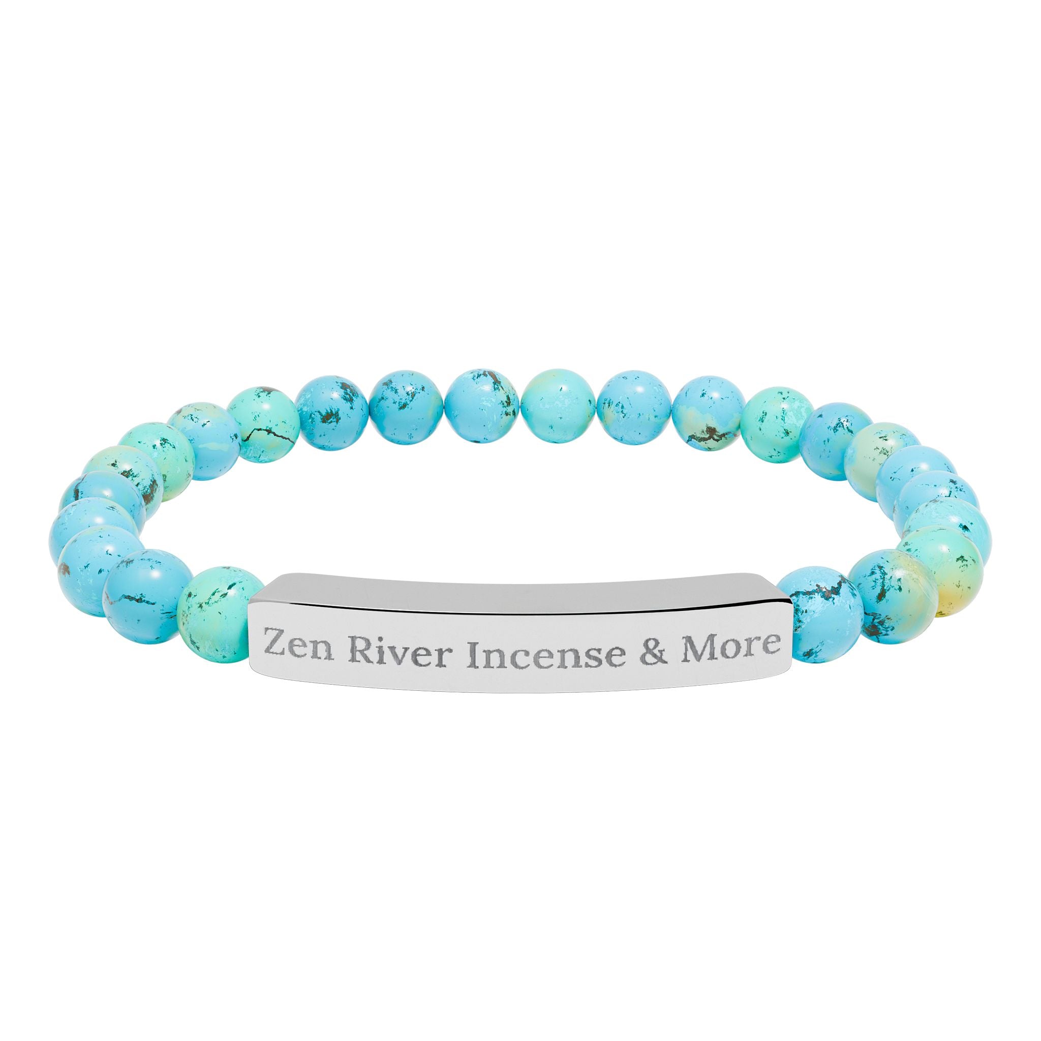 Natural Stone Bead Bracelet w/ Engraved Bar — ZRI Store Name (or customize it!)