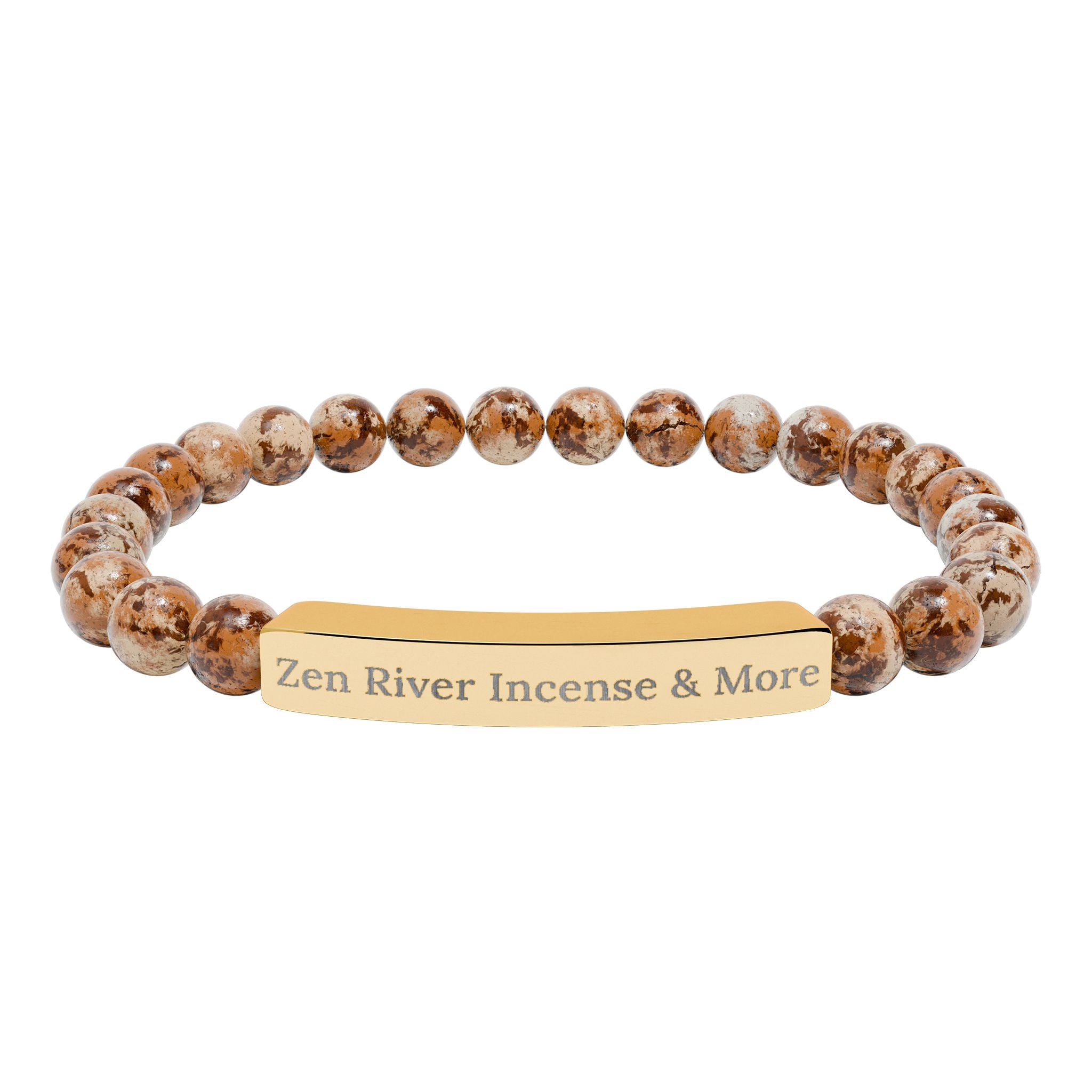 Natural Stone Bead Bracelet w/ Engraved Bar — ZRI Store Name (or customize it!)