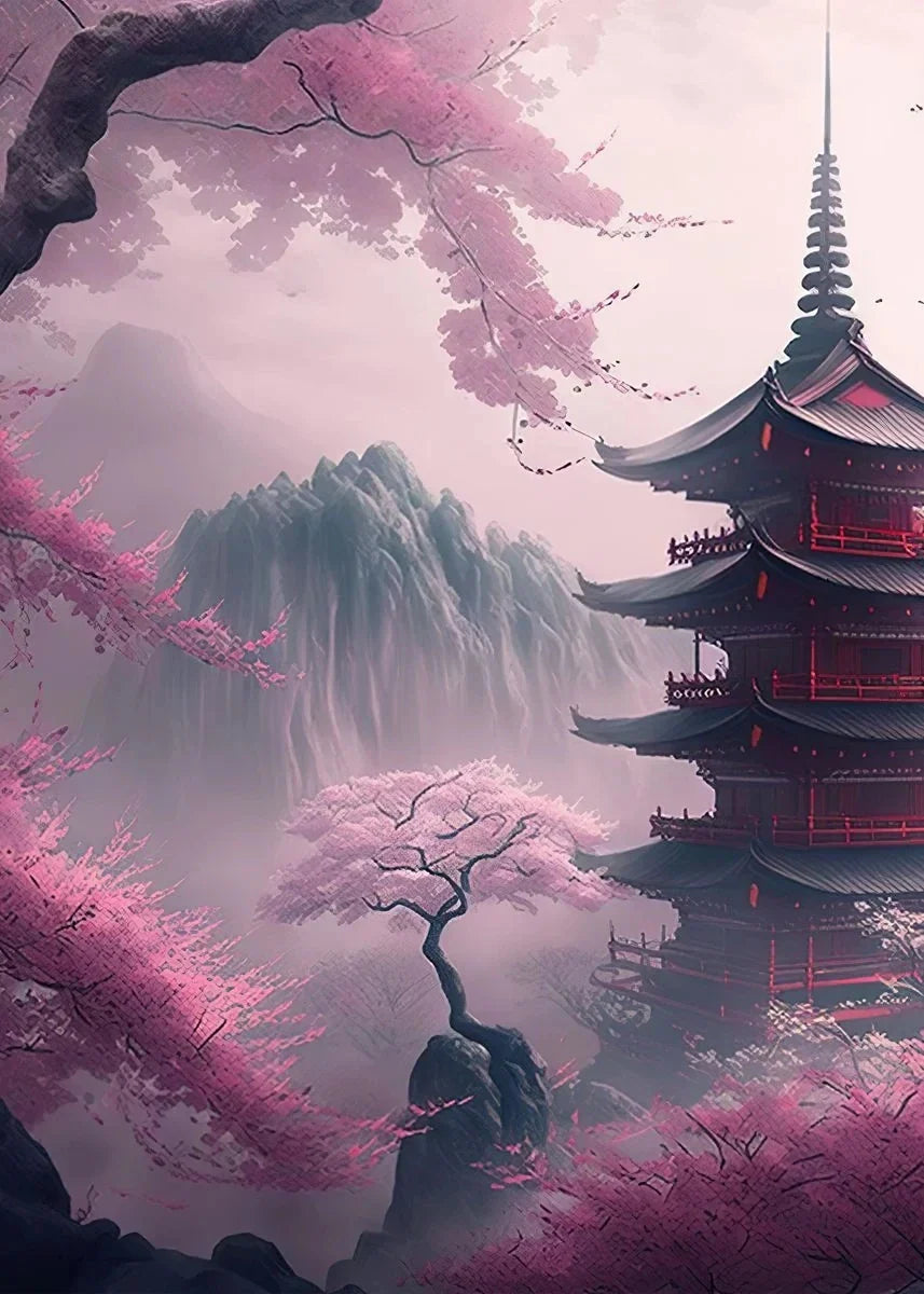Japanese Cherry Blossom Fuji Mountain Sunset Tokyo Scenery Poster HD Printed Canvas Painting Wall Art Pictures Room Home Decor