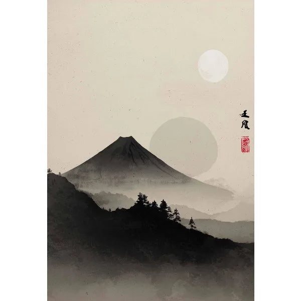 Japanese Traditional Asian Landscape Poster Retro Ukiyo-e Zen Ink Mountain Scenery Canvas Painting Wall Art for Room Home Decor