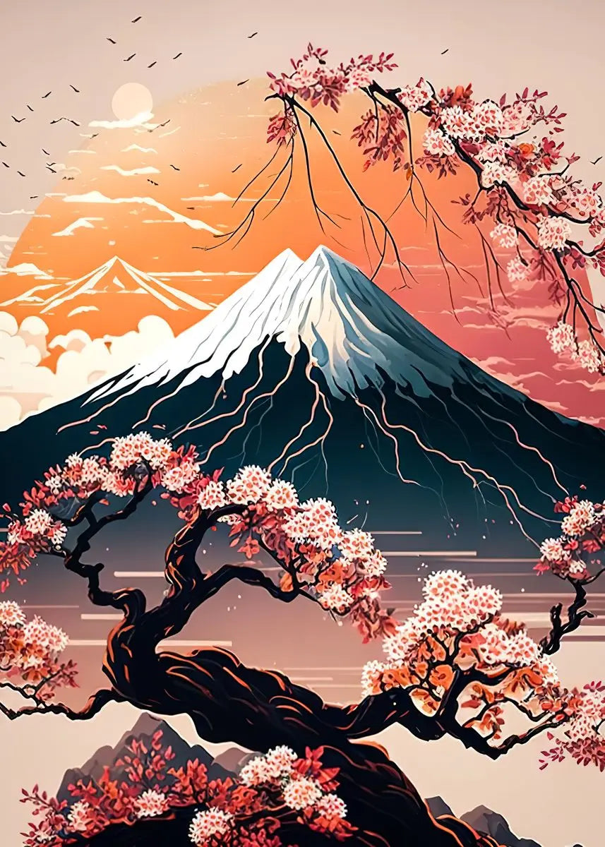 Japanese Cherry Blossom Fuji Mountain Sunset Tokyo Scenery Poster HD Printed Canvas Painting Wall Art Pictures Room Home Decor