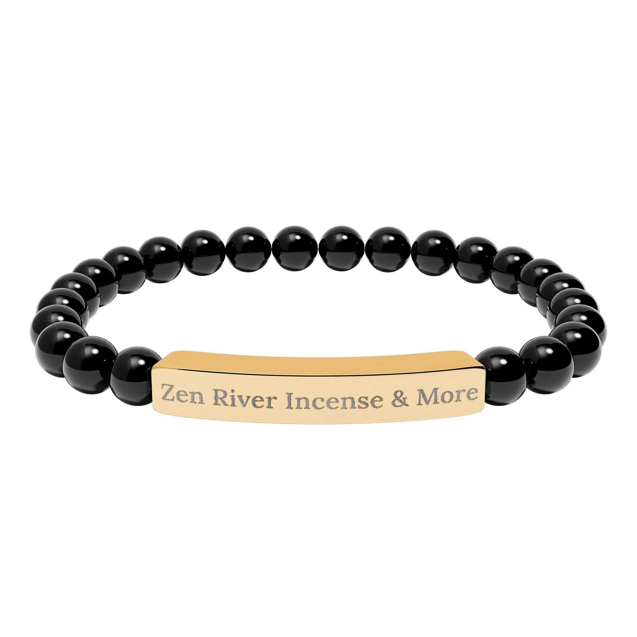 Natural Stone Bead Bracelet w/ Engraved Bar — ZRI Store Name (or customize it!)