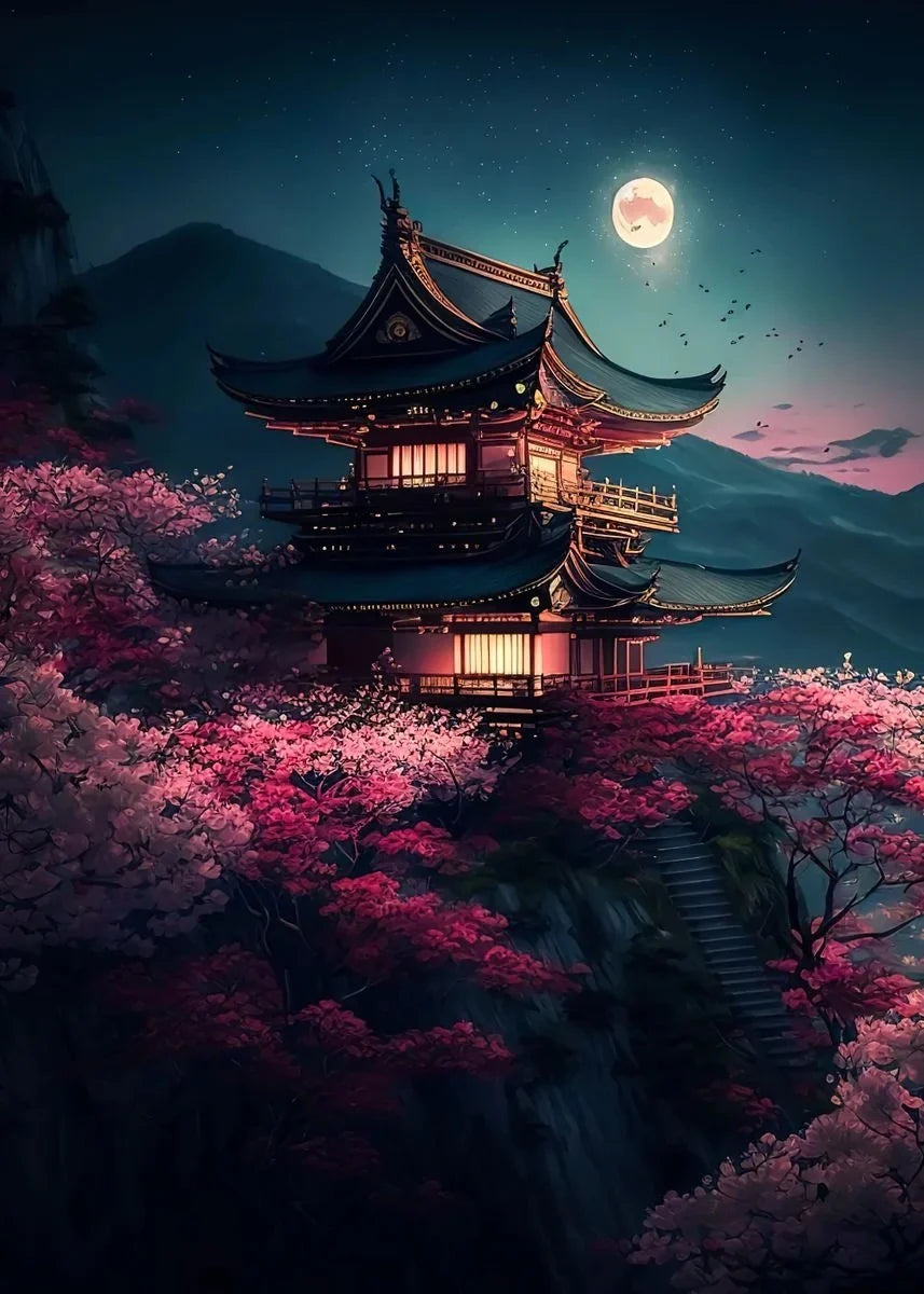 Japanese Cherry Blossom Fuji Mountain Sunset Tokyo Scenery Poster HD Printed Canvas Painting Wall Art Pictures Room Home Decor