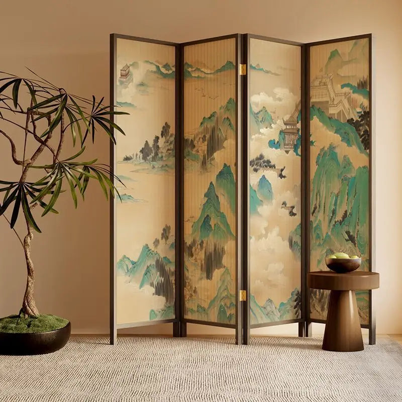 New Chinese Zen Room Divider Screen – Wabi‑Sabi Partition with Song‑Dynasty Aesthetic