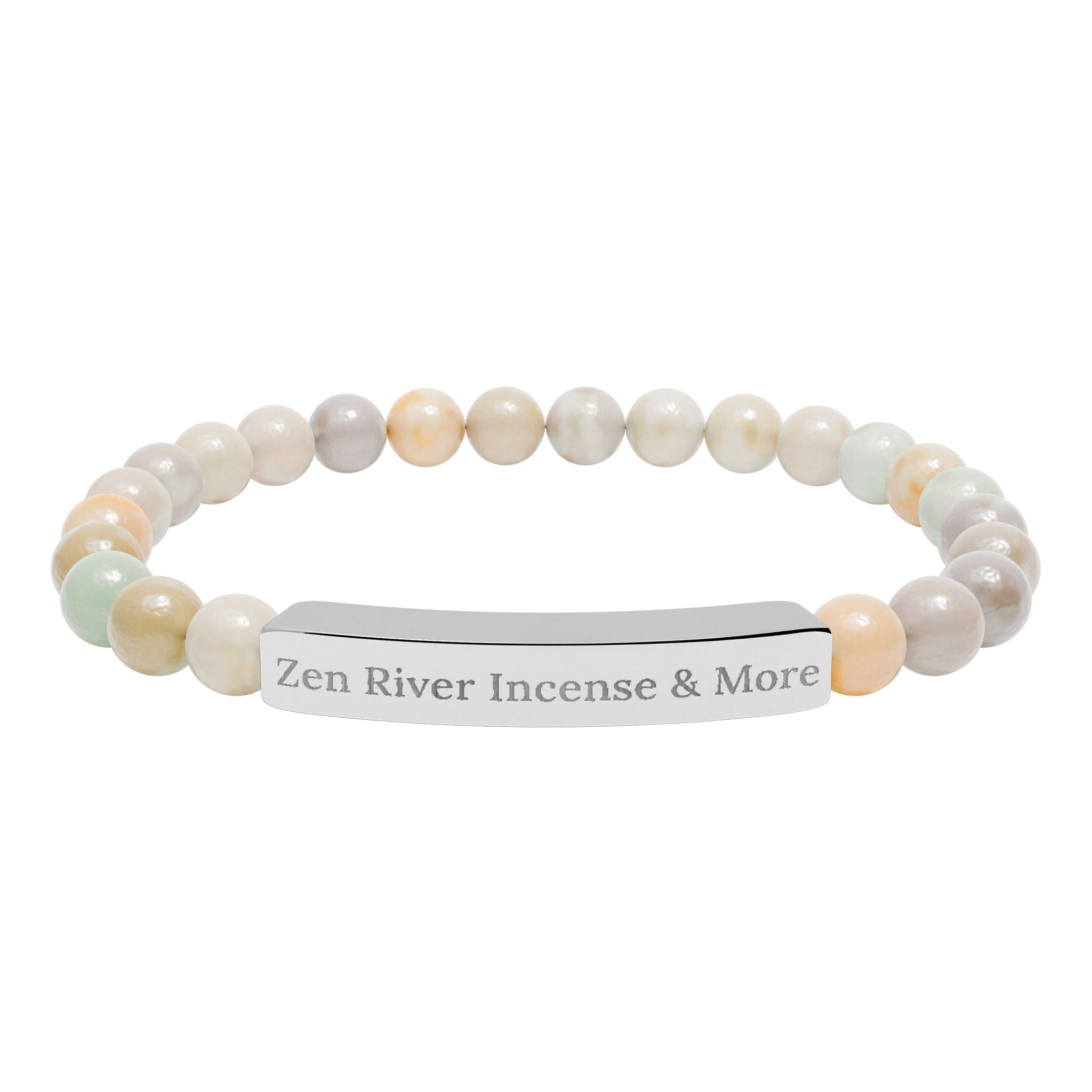 Natural Stone Bead Bracelet w/ Engraved Bar — ZRI Store Name (or customize it!)