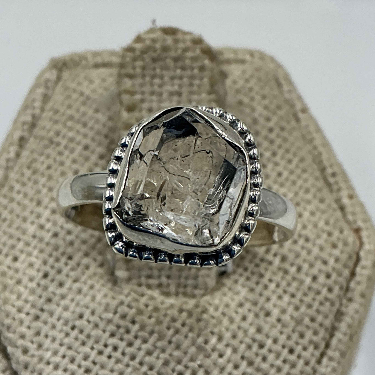 Sterling Silver Bezeled Herkimer Diamond Ring - Size 8 - Clarity, Intuition & Alignment