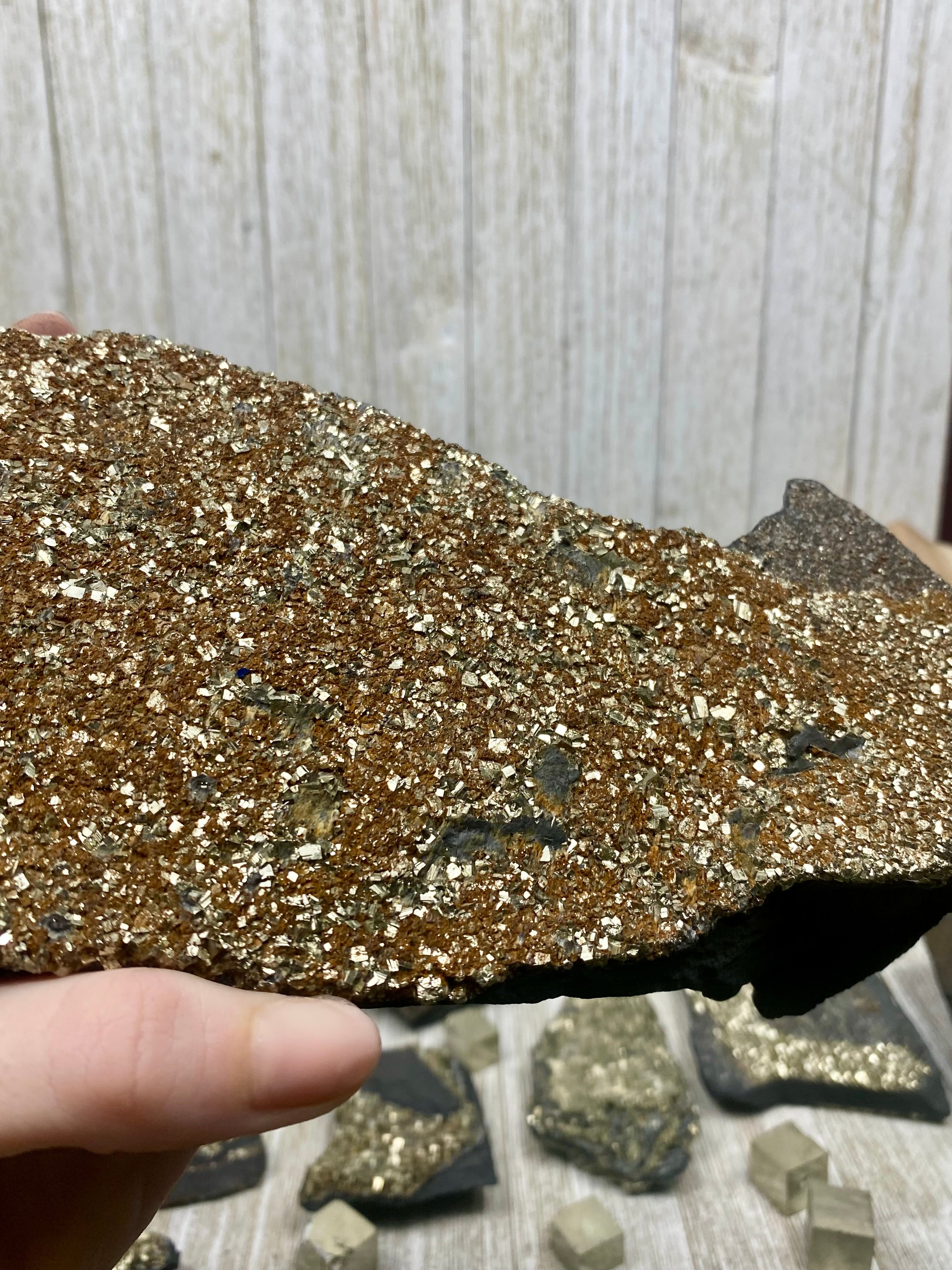 Pyrite on Shungite Raw Layered Plate | Brazil