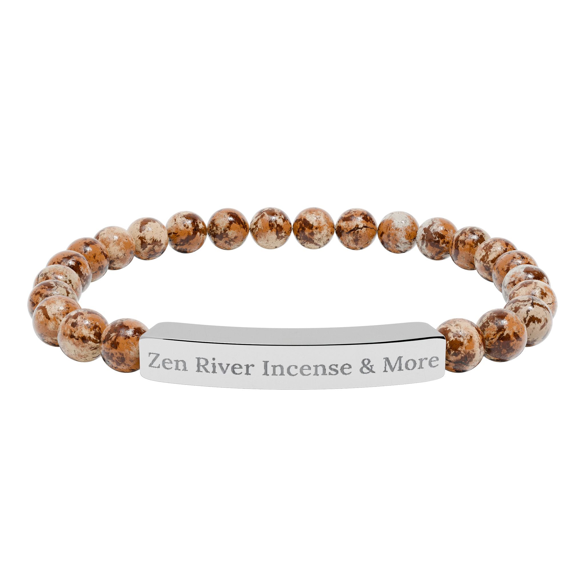 Natural Stone Bead Bracelet w/ Engraved Bar — ZRI Store Name (or customize it!)