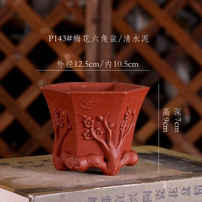 Purple Sand Plum Blossom Bonsai Pot – Carved Traditional Chinese Planter