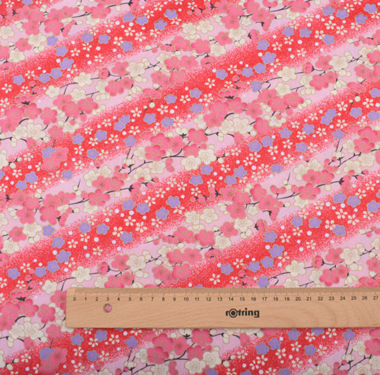 Japanese Floral Cotton Fabric with Wind Stamping