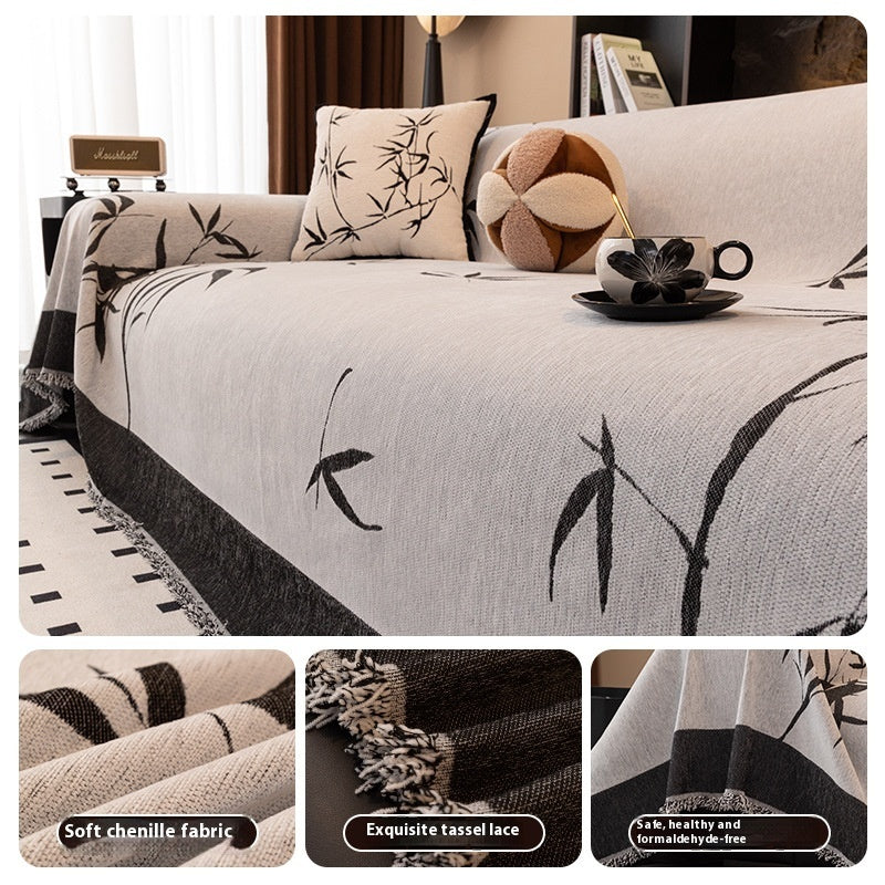 Modern Bamboo Pattern Chenille Sofa Throw Cover