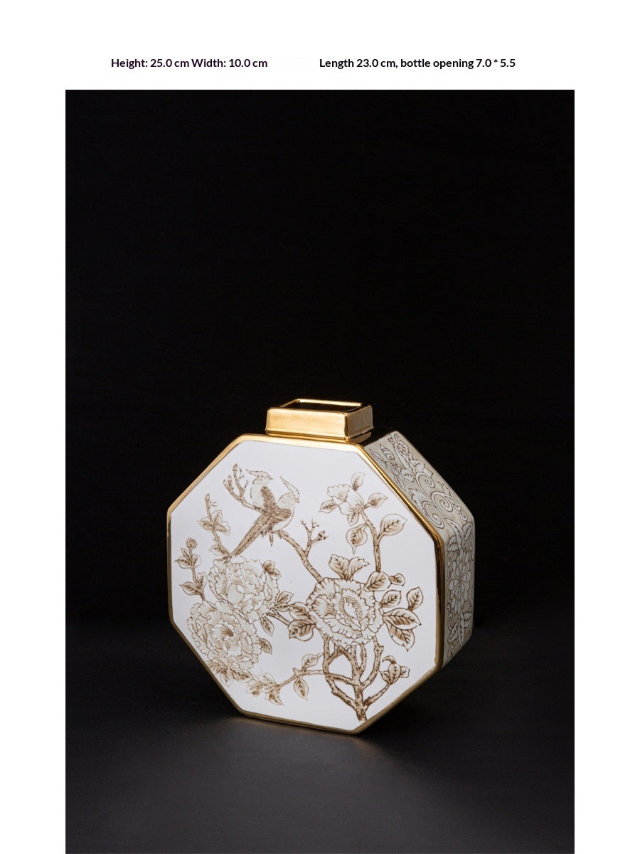 Modern Chinese Gilded White Porcelain Tabletop Vase