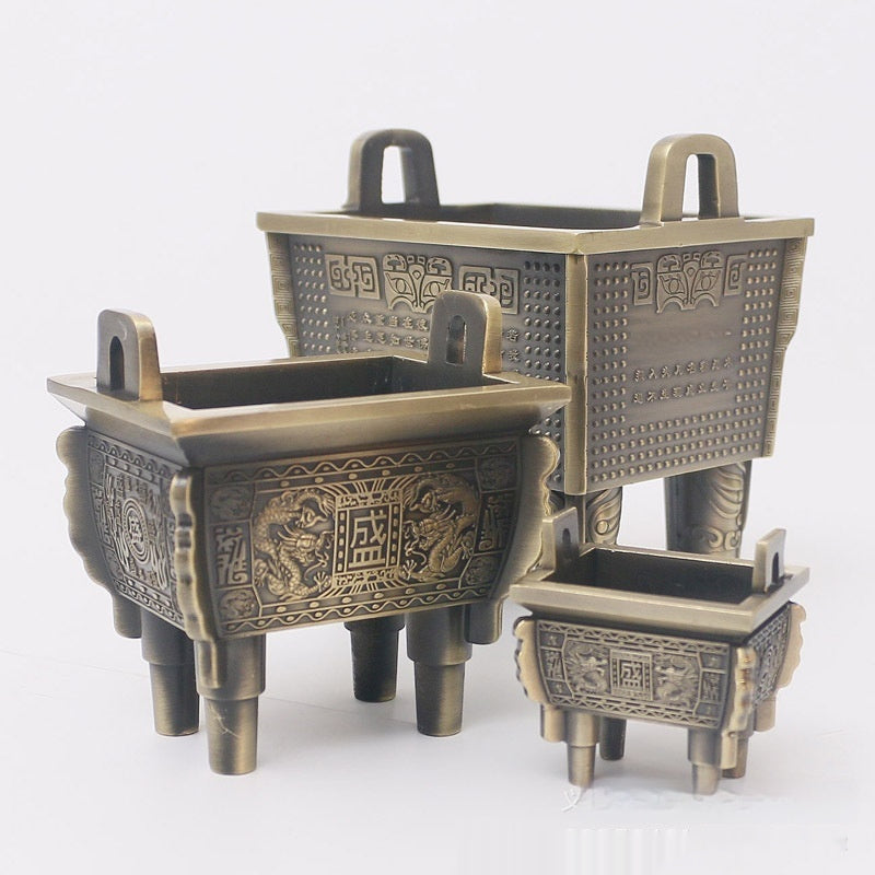Antique-Style Rectangular Alloy Incense Burner