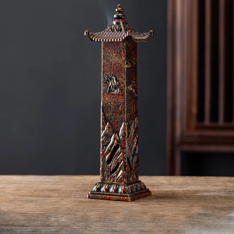 Deer Motif Pagoda Tower Incense Burner
