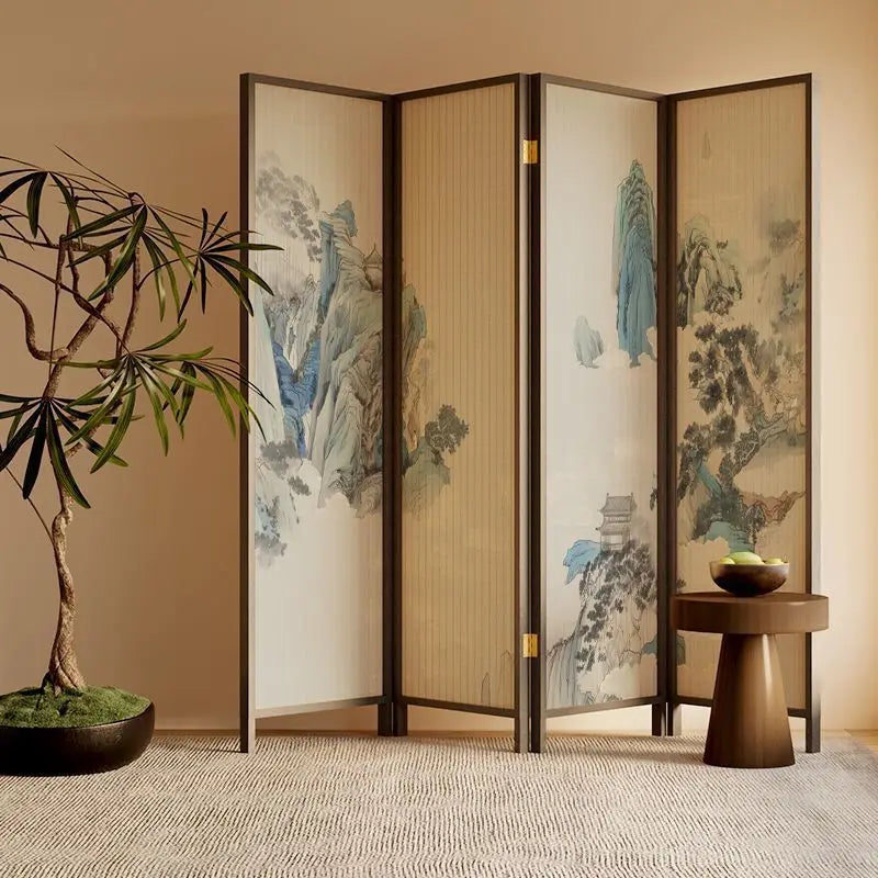 New Chinese Zen Room Divider Screen – Wabi‑Sabi Partition with Song‑Dynasty Aesthetic