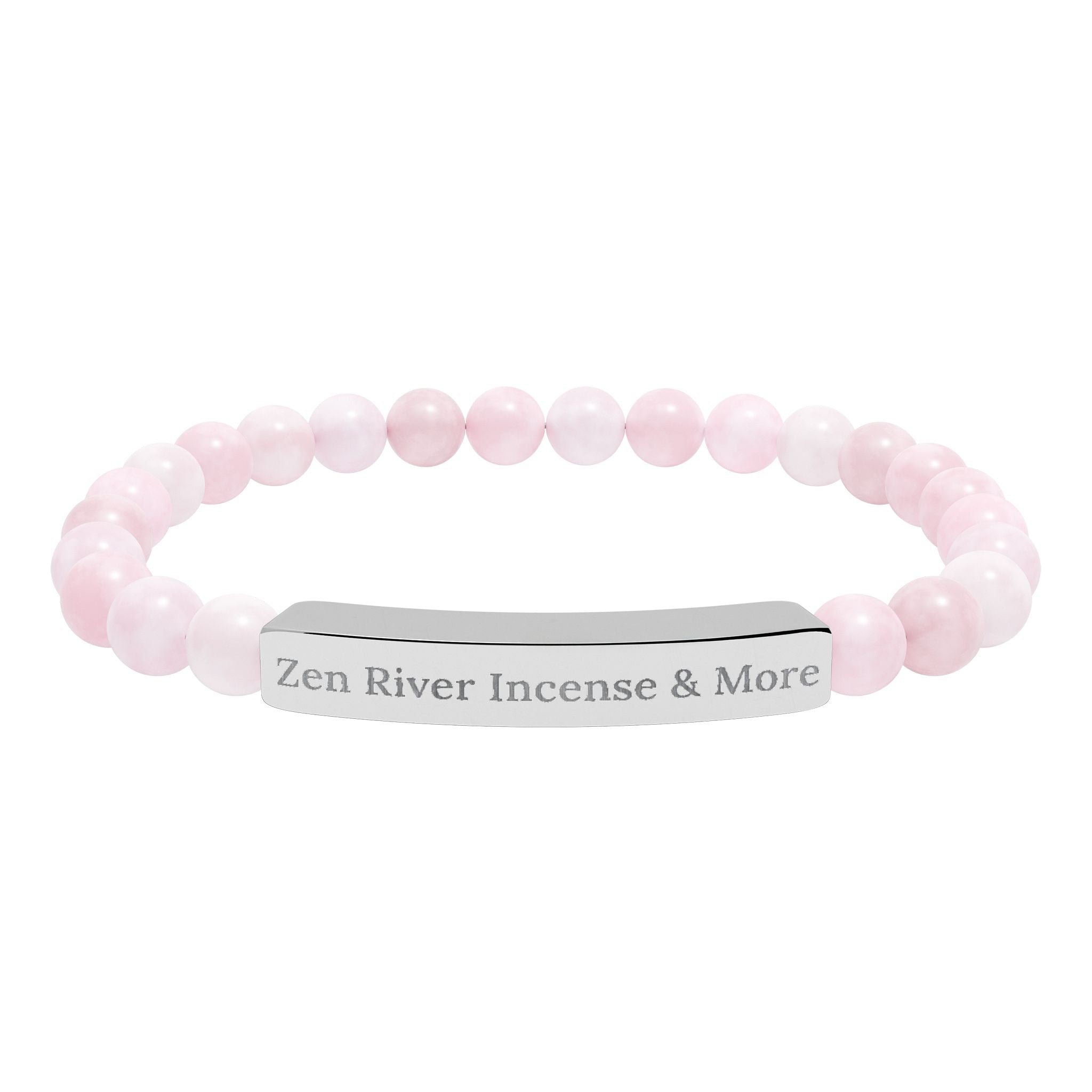 Natural Stone Bead Bracelet w/ Engraved Bar — ZRI Store Name (or customize it!)
