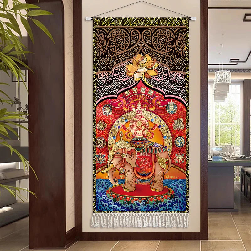 Thai Zen Elephant Soft Fabric Hanging Painting Corridor Decorative Painting Wall Hanging Cloth Living Room Mural Anime Poster