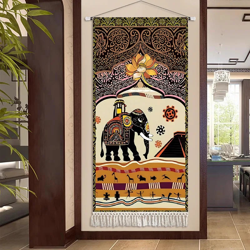 Thai Zen Elephant Soft Fabric Hanging Painting Corridor Decorative Painting Wall Hanging Cloth Living Room Mural Anime Poster