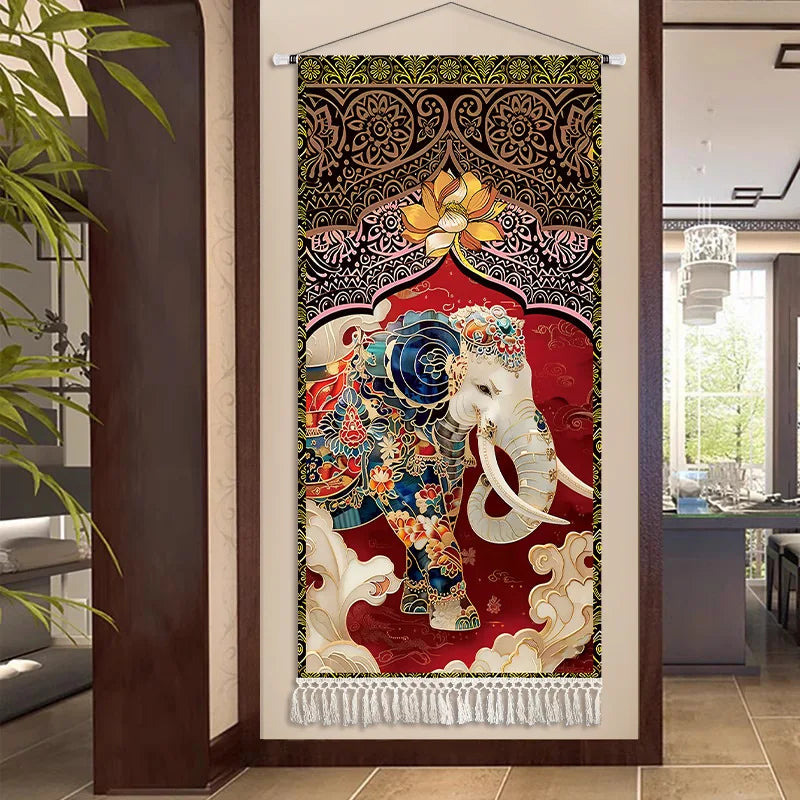 Thai Zen Elephant Soft Fabric Hanging Painting Corridor Decorative Painting Wall Hanging Cloth Living Room Mural Anime Poster