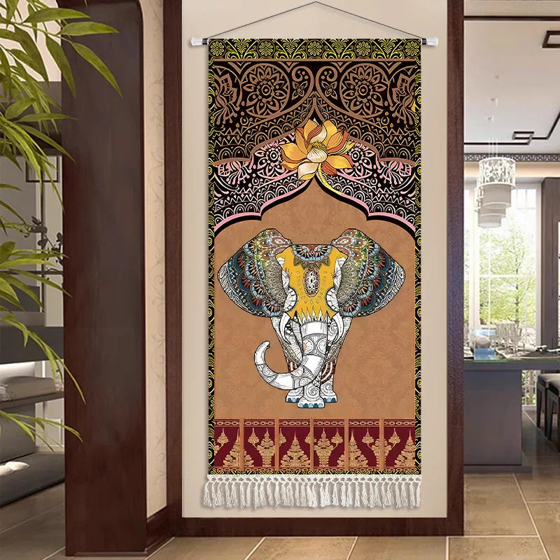 Thai Zen Elephant Soft Fabric Hanging Painting Corridor Decorative Painting Wall Hanging Cloth Living Room Mural Anime Poster