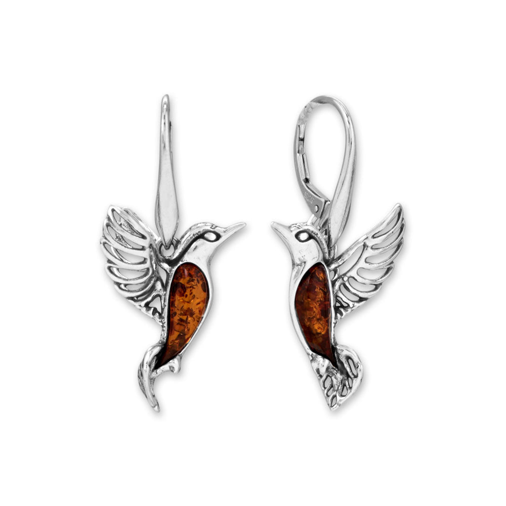 Baltic Amber Hummingbird Leverback Earrings